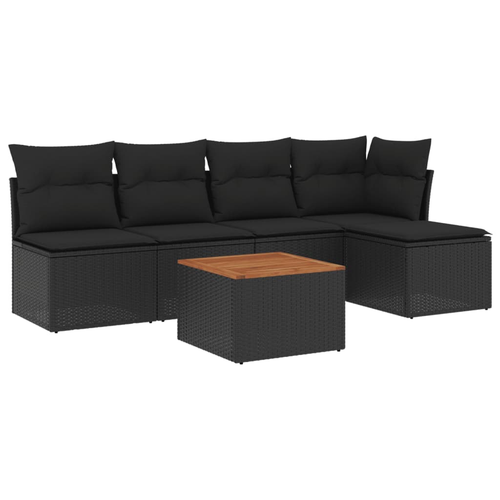 6 részes fekete polyrattan kerti ülőgarnitúra párnákkal