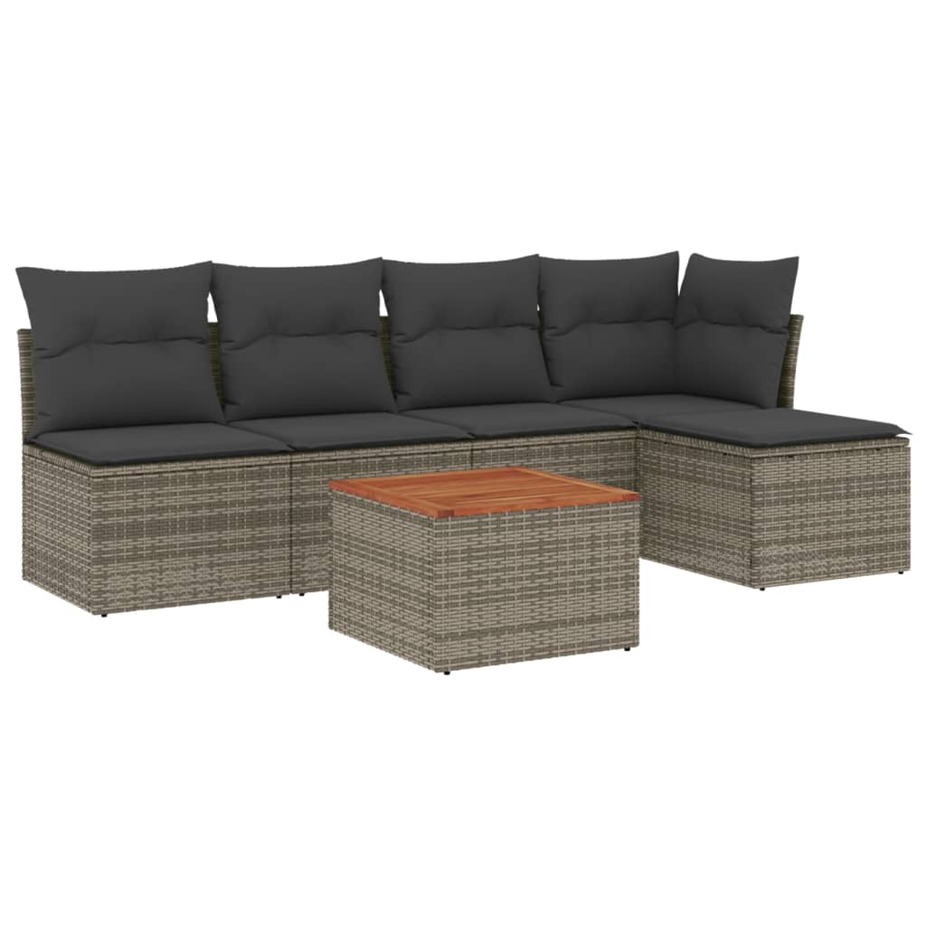 6 részes szürke polyrattan kerti ülőgarnitúra párnákkal