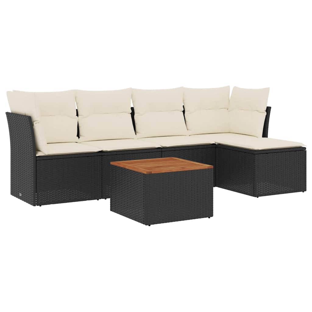 6 részes fekete polyrattan kerti ülőgarnitúra párnákkal