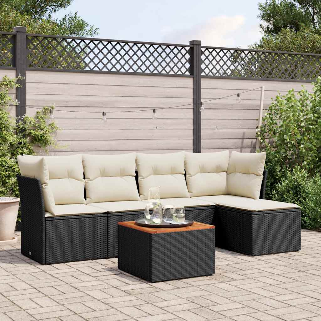 6 részes fekete polyrattan kerti ülőgarnitúra párnákkal