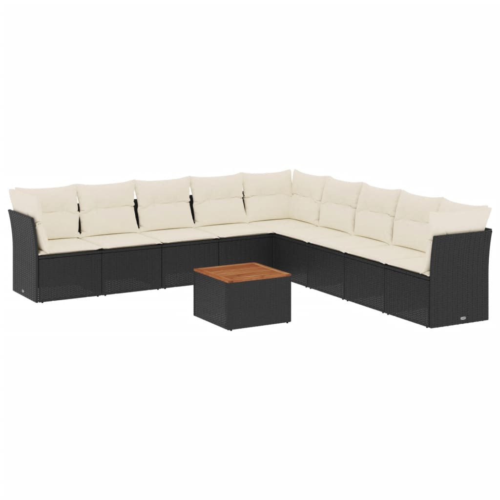 10 részes fekete polyrattan kerti ülőgarnitúra párnákkal