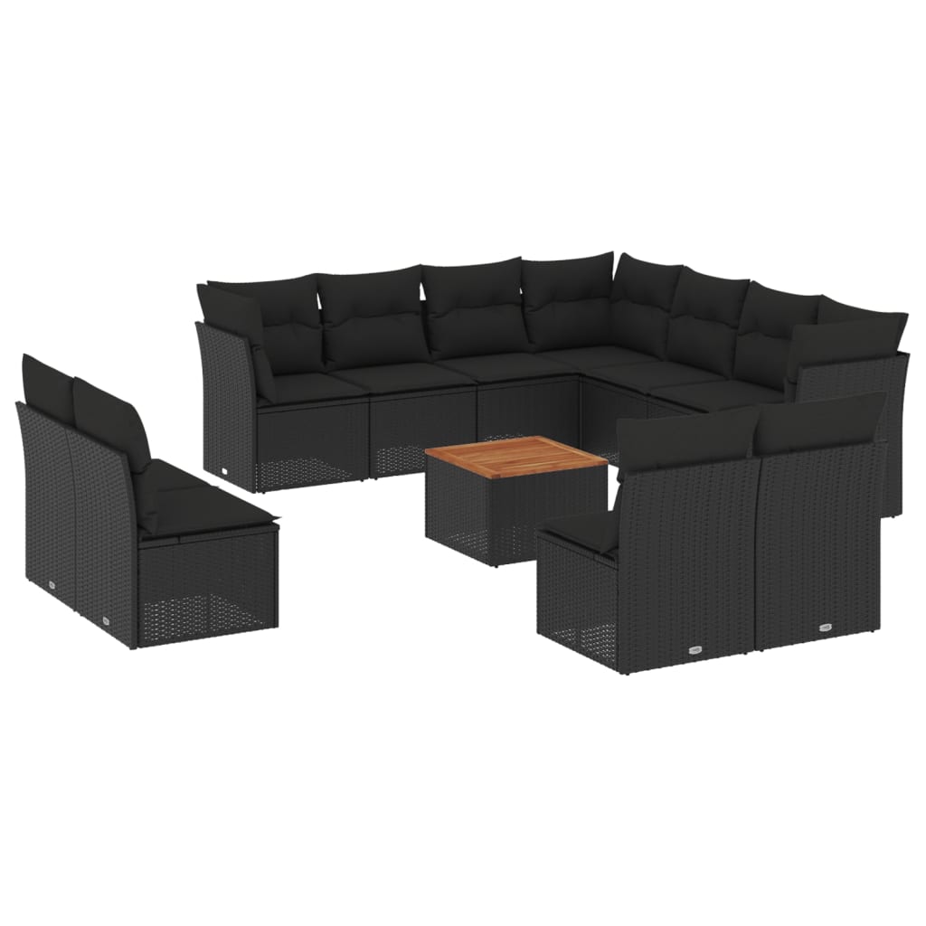 12 részes fekete polyrattan kerti ülőgarnitúra párnákkal