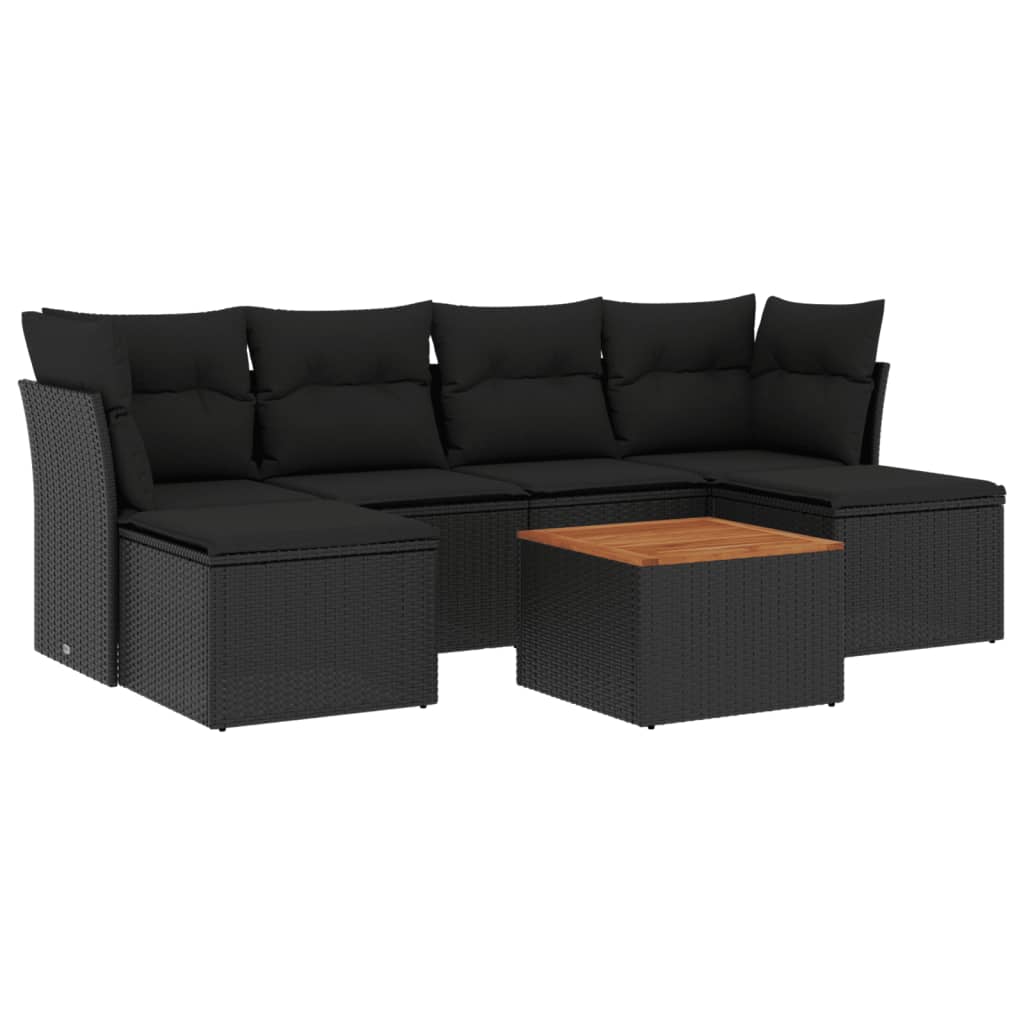 7 részes fekete polyrattan kerti ülőgarnitúra párnával