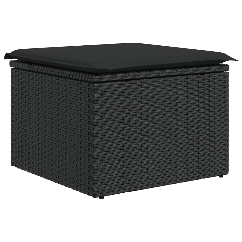 9 részes fekete polyrattan kerti ülőgarnitúra párnákkal