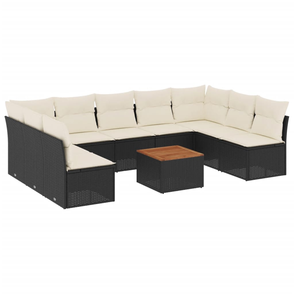 10 részes fekete polyrattan kerti ülőgarnitúra párnákkal