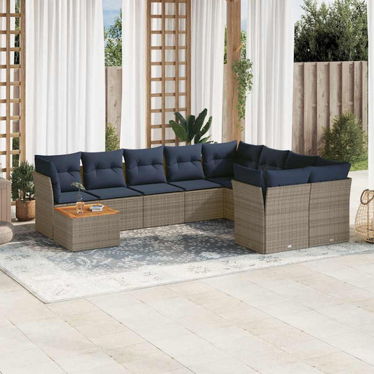 10 részes szürke polyrattan kerti ülőgarnitúra párnával