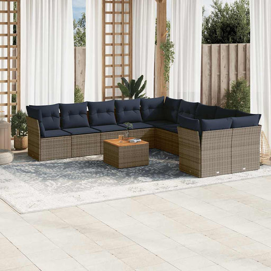 11 részes szürke polyrattan kerti ülőgarnitúra párnákkal