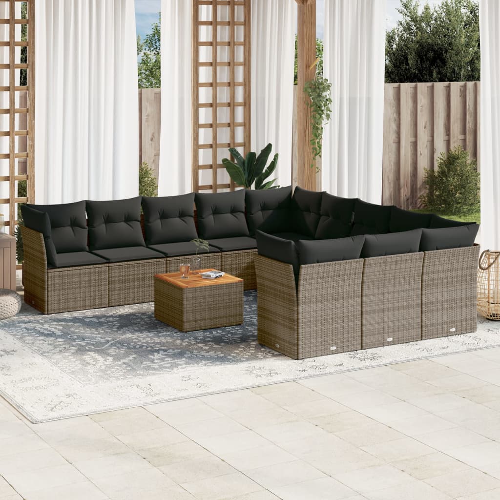 12 részes szürke polyrattan kerti ülőgarnitúra párnákkal