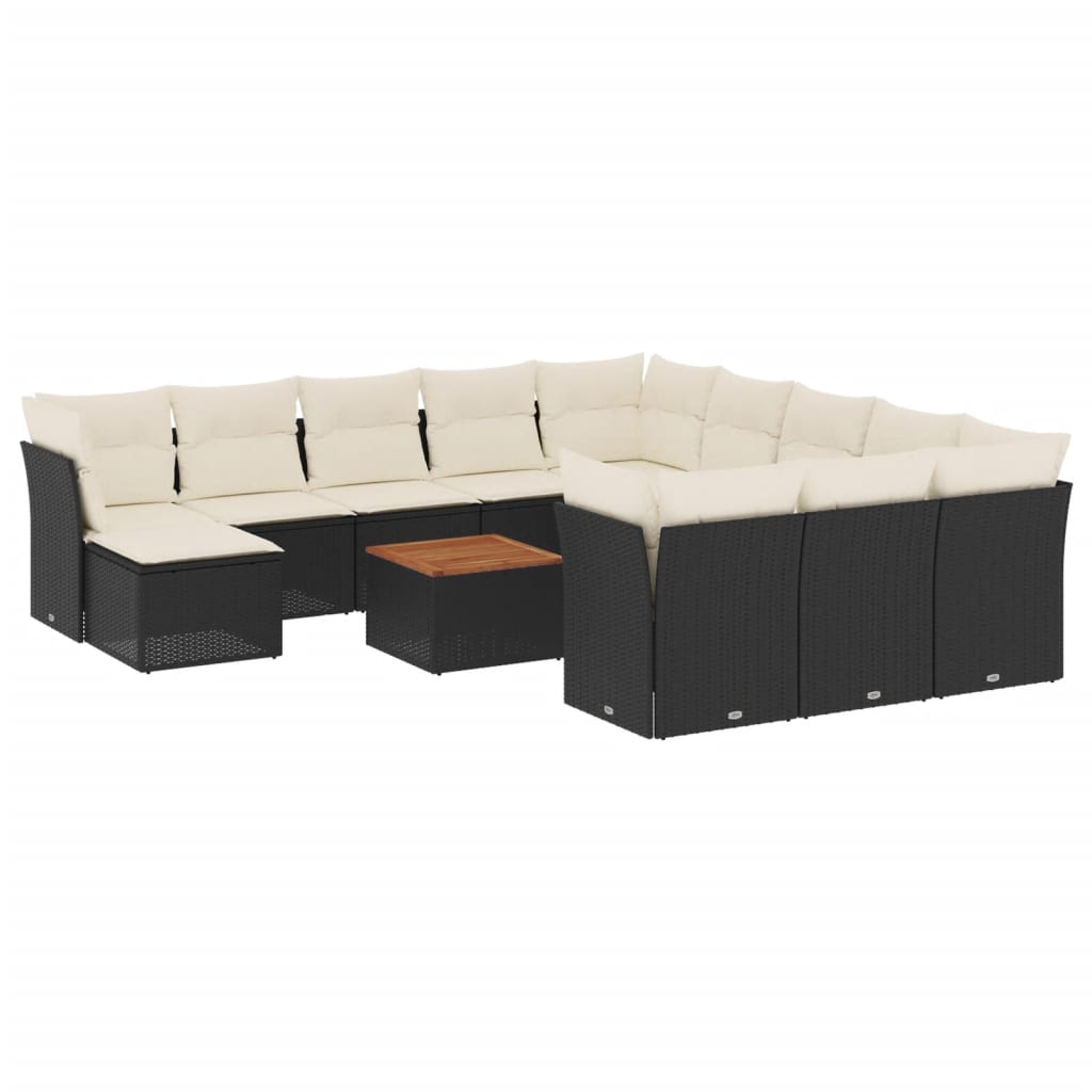 13 részes fekete polyrattan kerti ülőgarnitúra párnákkal