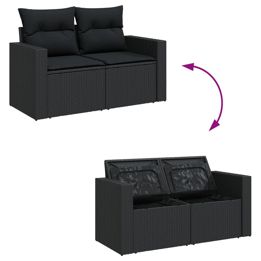 7 részes fekete polyrattan kerti ülőgarnitúra párnával