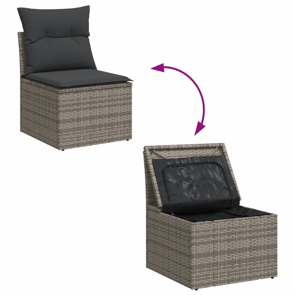 7 részes szürke polyrattan kerti ülőgarnitúra párnákkal