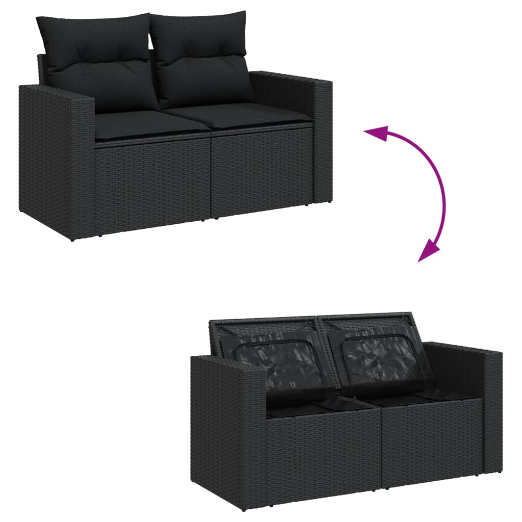 9 részes fekete polyrattan kerti ülőgarnitúra párnákkal
