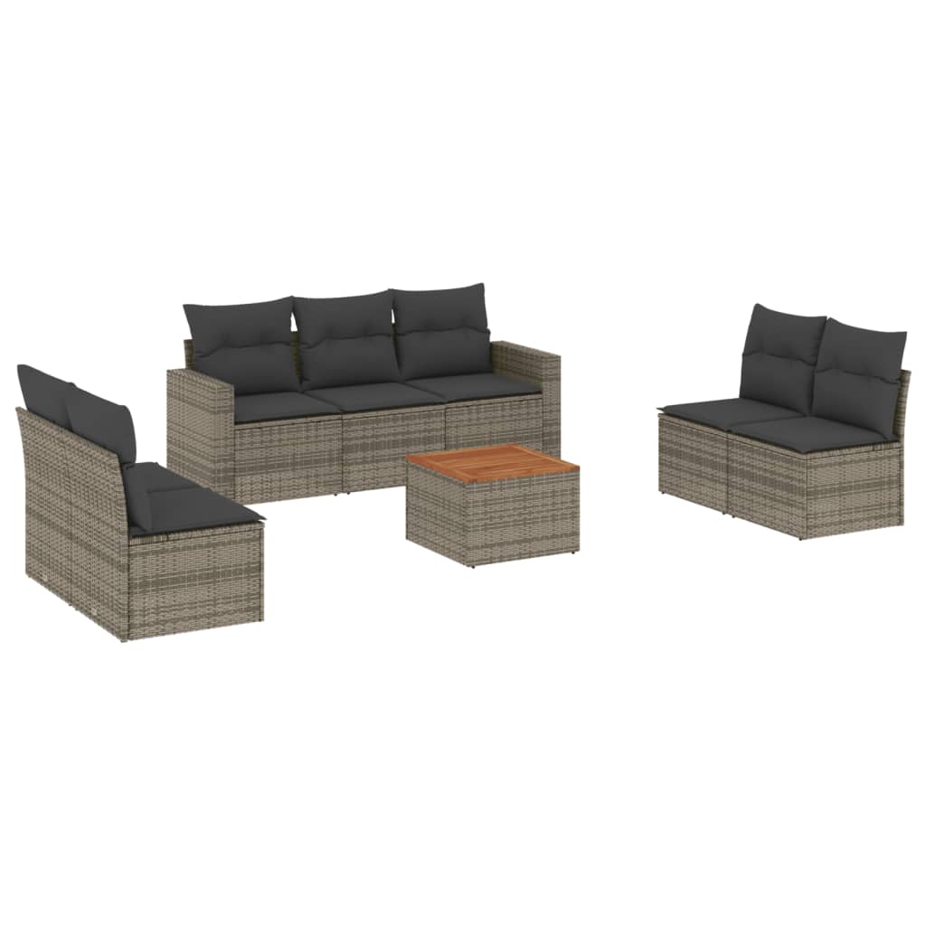 8 részes szürke polyrattan kerti ülőgarnitúra párnákkal