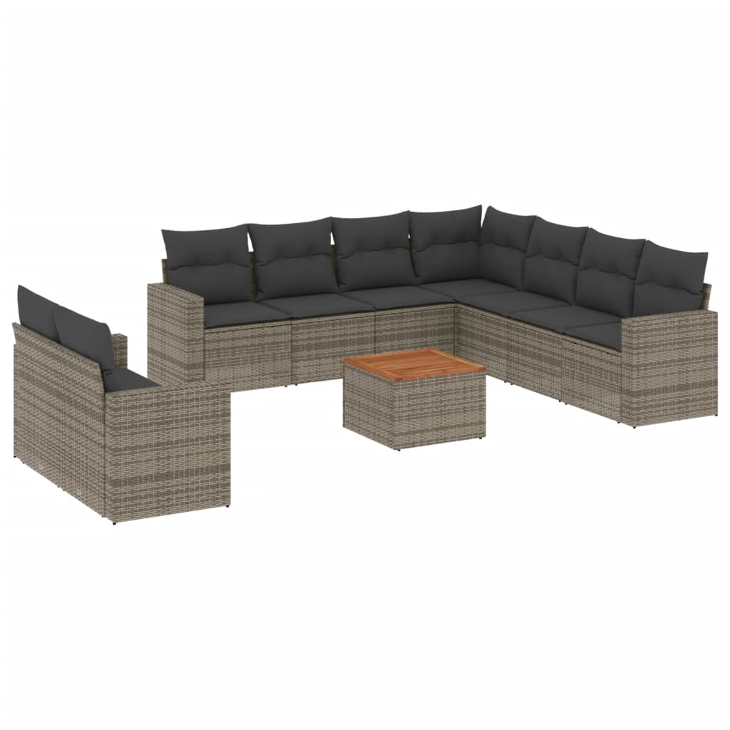 10 részes szürke polyrattan kerti ülőgarnitúra párnákkal