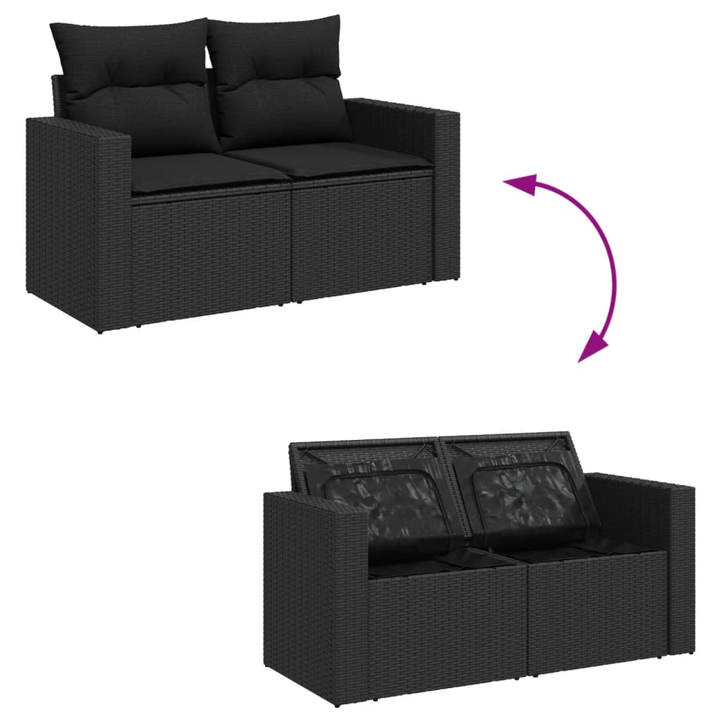 7 részes fekete polyrattan kerti ülőgarnitúra párnával