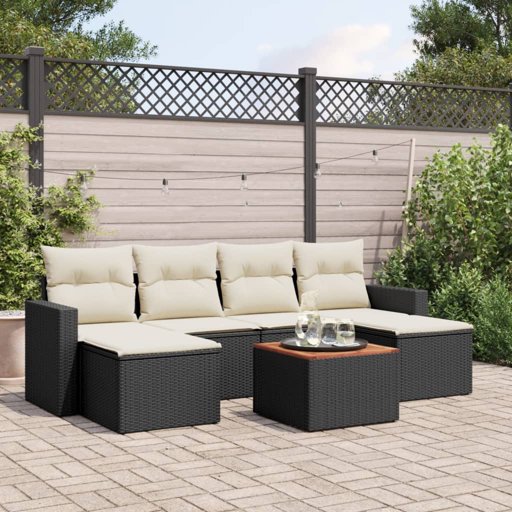 7 részes fekete polyrattan kerti ülőgarnitúra párnával