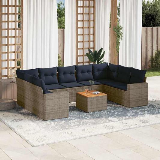 10 részes szürke polyrattan kerti ülőgarnitúra párnával
