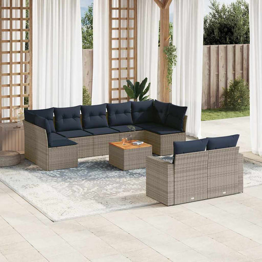 10 részes szürke polyrattan kerti ülőgarnitúra párnával