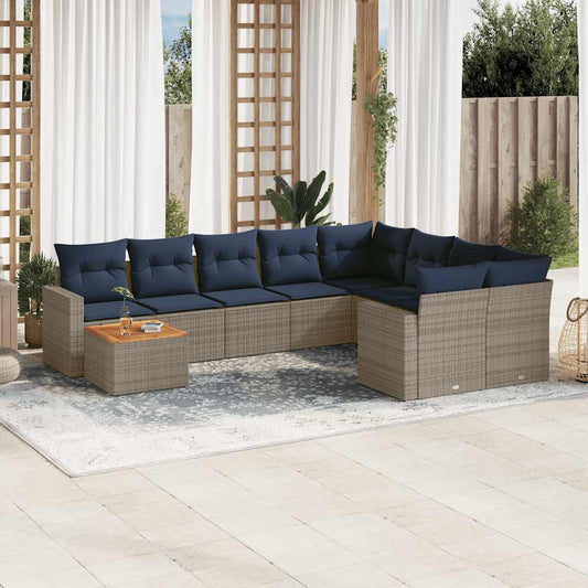 10 részes szürke polyrattan kerti ülőgarnitúra párnával