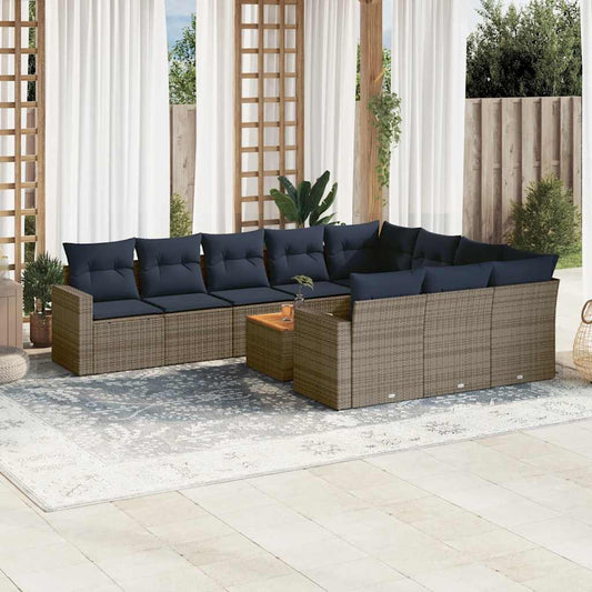 11 részes szürke polyrattan kerti ülőgarnitúra párnákkal
