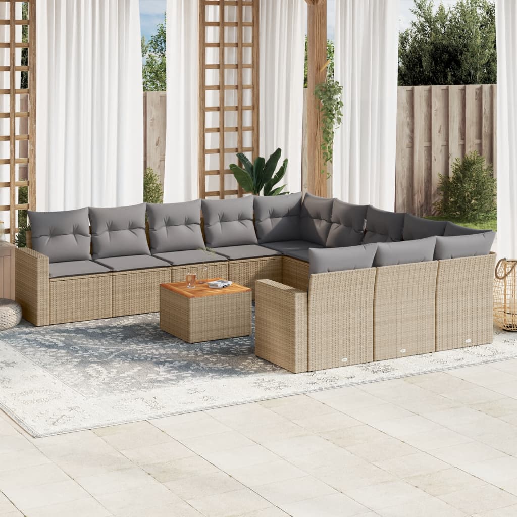 12 részes vegyes bézs polyrattan kerti ülőgarnitúra párnákkal