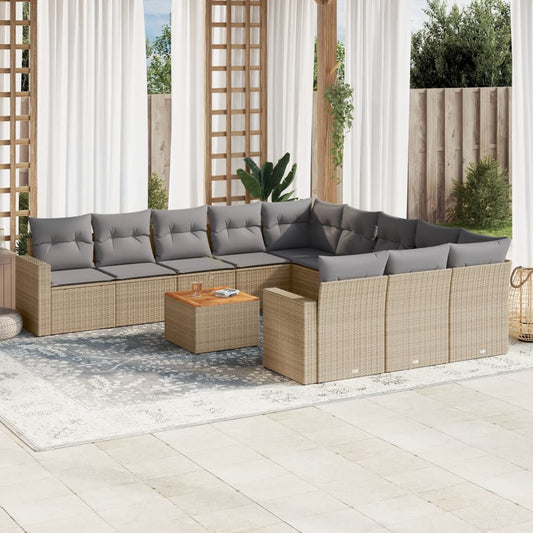 12 részes vegyes bézs polyrattan kerti ülőgarnitúra párnákkal