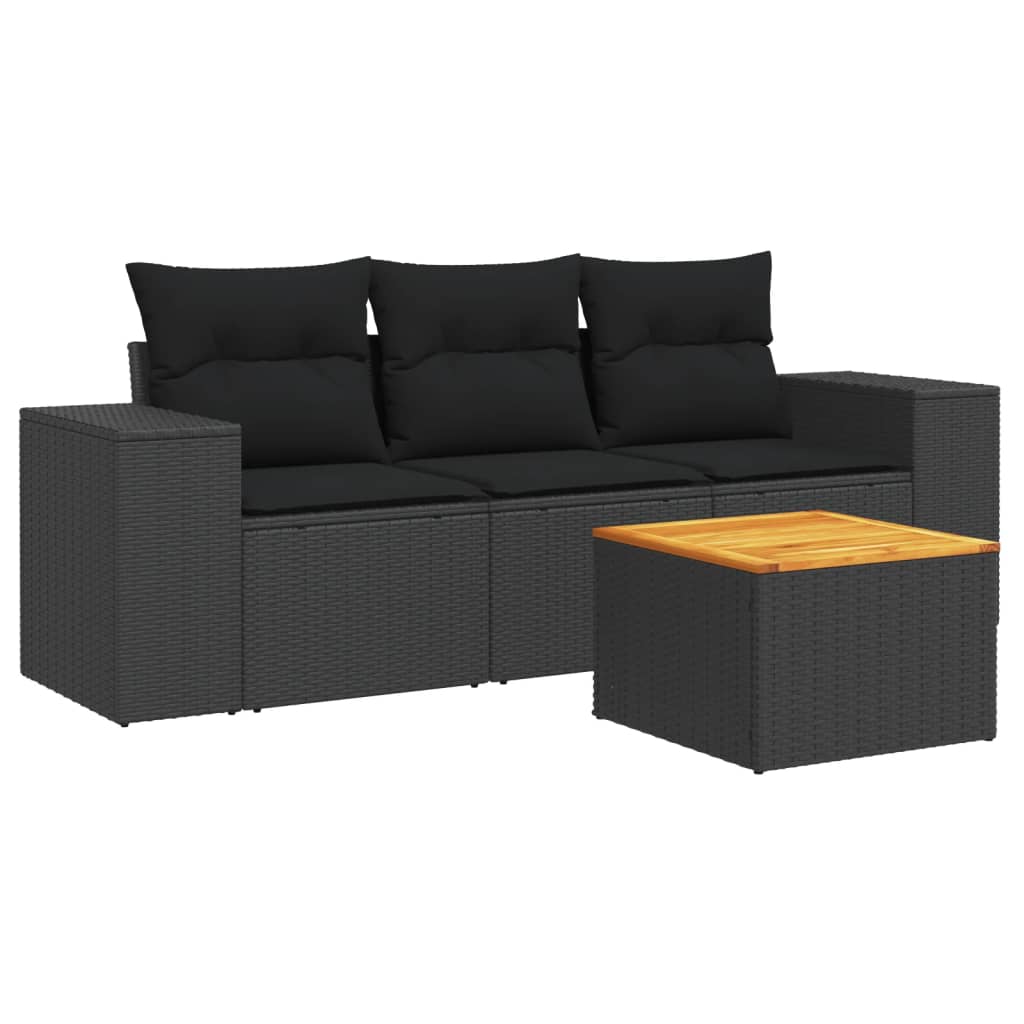 4 részes fekete polyrattan kerti ülőgarnitúra párnákkal