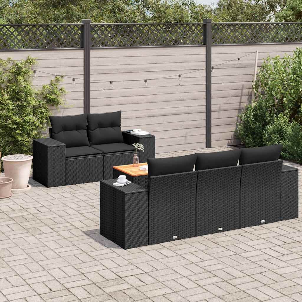 6 részes fekete polyrattan kerti ülőgarnitúra párnákkal