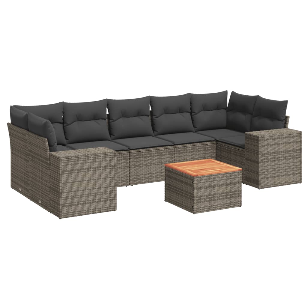 8 részes szürke polyrattan kerti ülőgarnitúra párnákkal