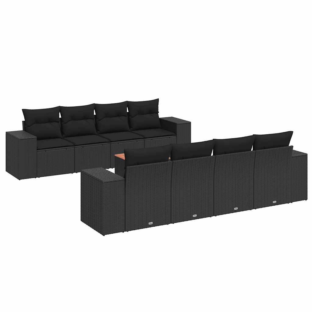 9 részes fekete polyrattan kerti ülőgarnitúra párnákkal