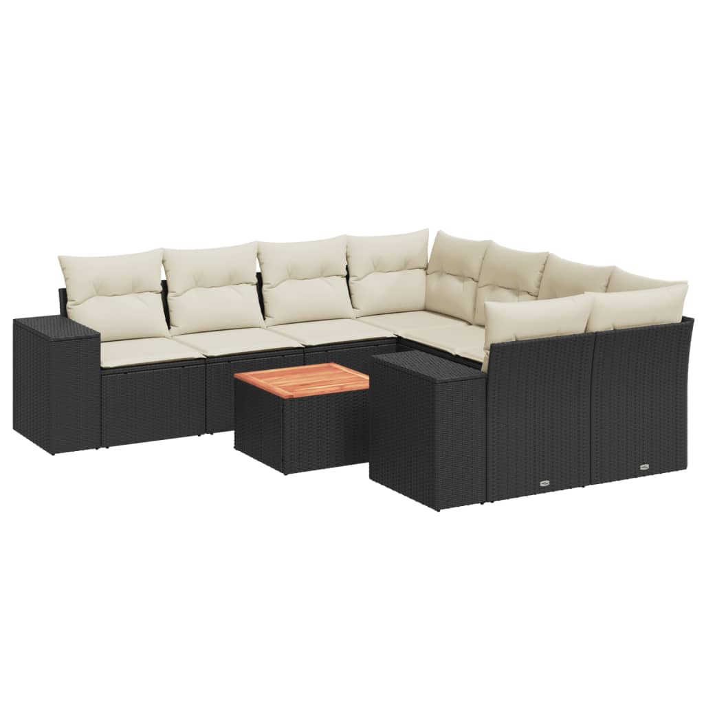 9 részes fekete polyrattan kerti ülőgarnitúra párnákkal