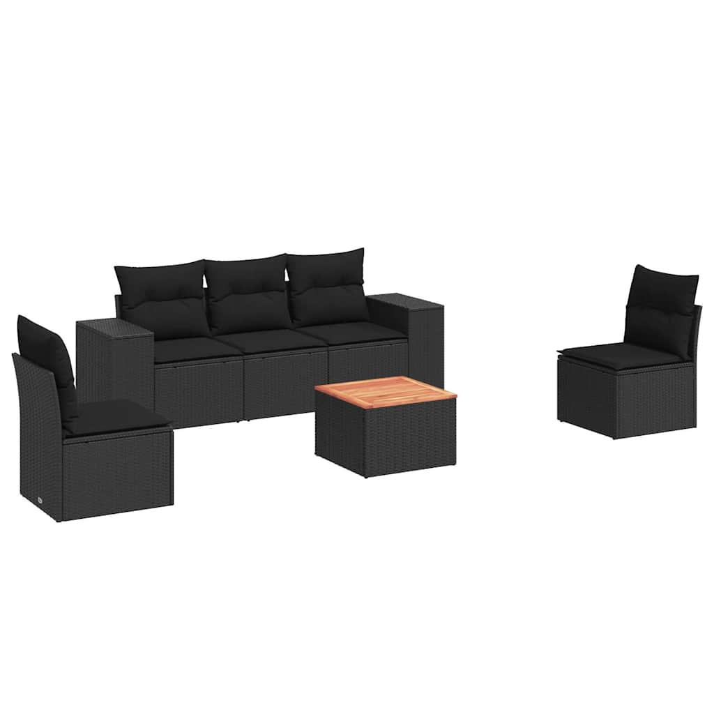 6 részes fekete polyrattan kerti ülőgarnitúra párnákkal