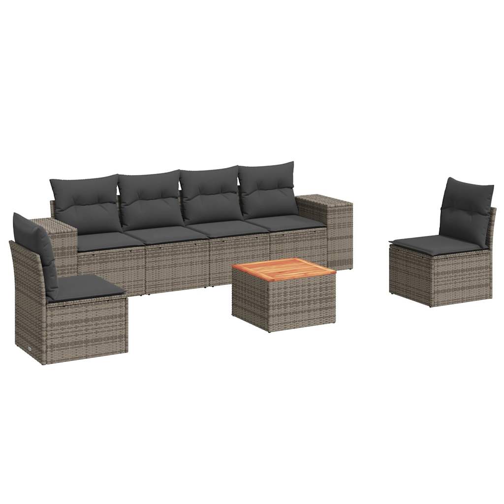 7 részes szürke polyrattan kerti ülőgarnitúra párnákkal