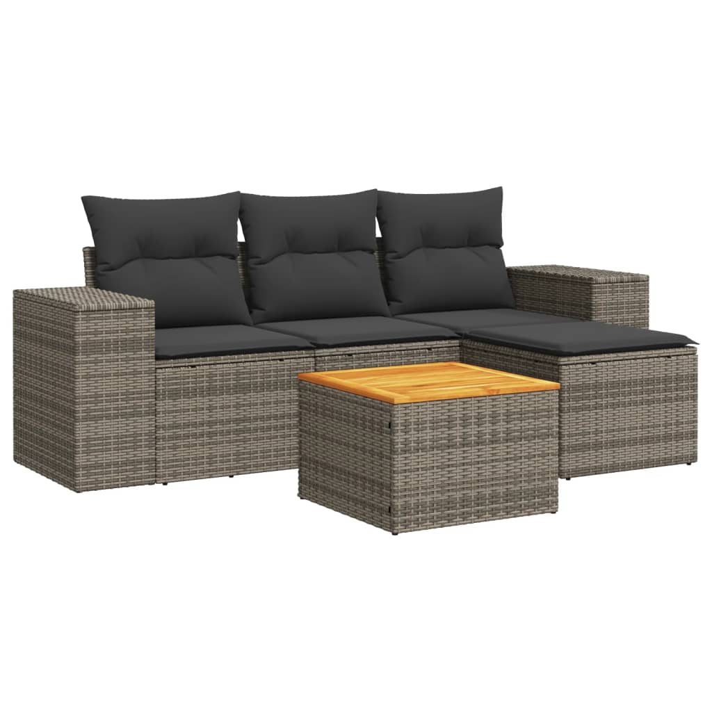 5 részes szürke polyrattan kerti ülőgarnitúra párnákkal