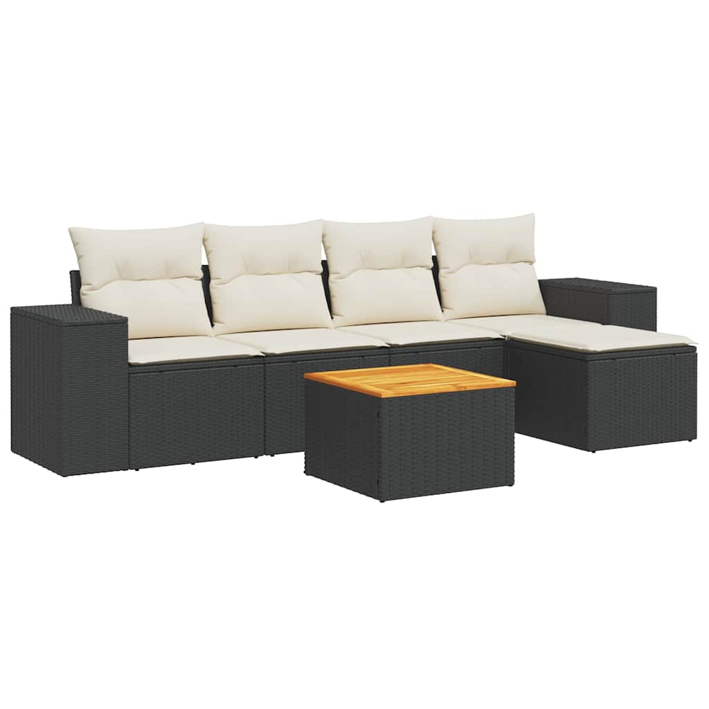 6 részes fekete polyrattan kerti ülőgarnitúra párnákkal