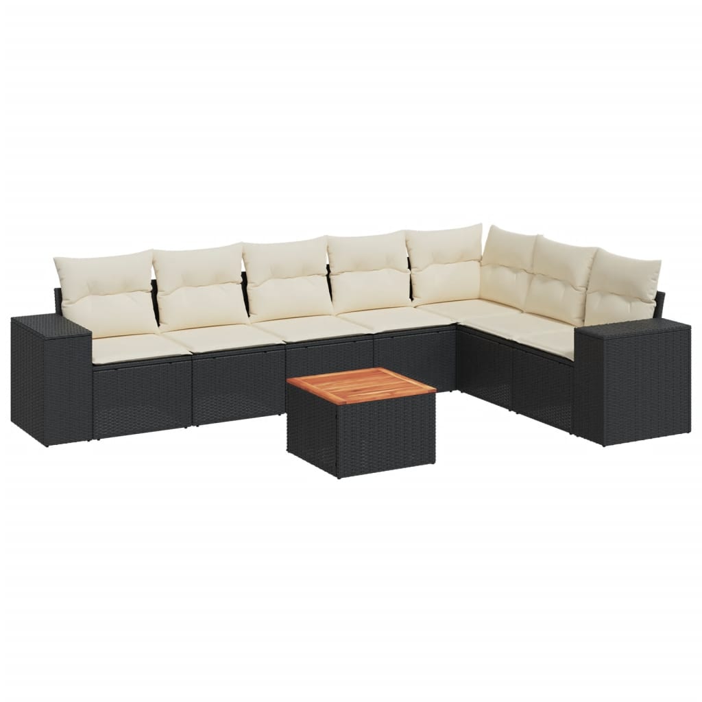 8 részes fekete polyrattan kerti ülőgarnitúra párnákkal