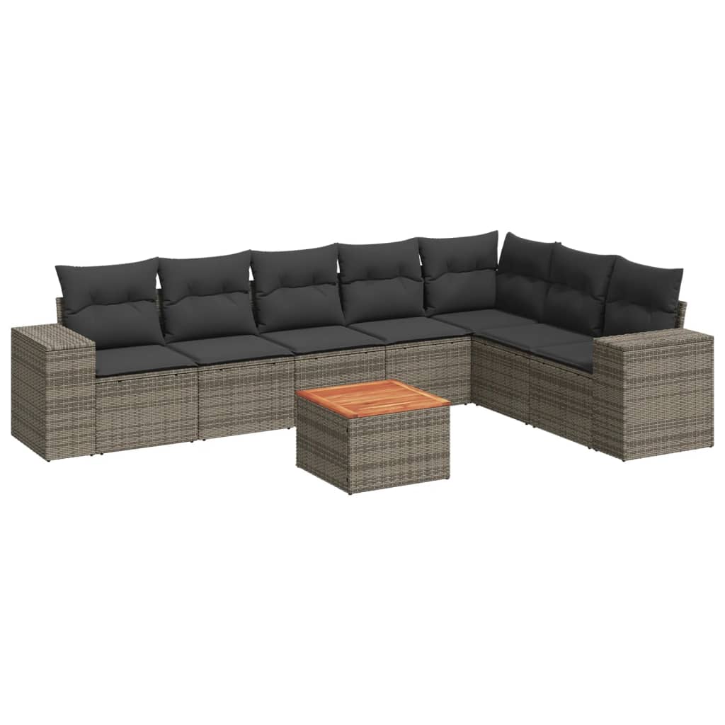 8 részes szürke polyrattan kerti ülőgarnitúra párnákkal