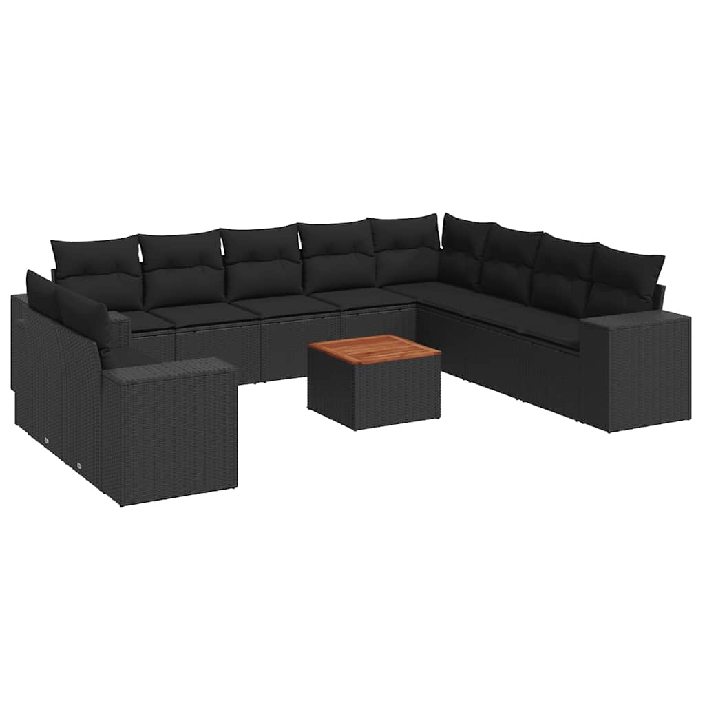 11 részes fekete polyrattan kerti ülőgarnitúra párnákkal