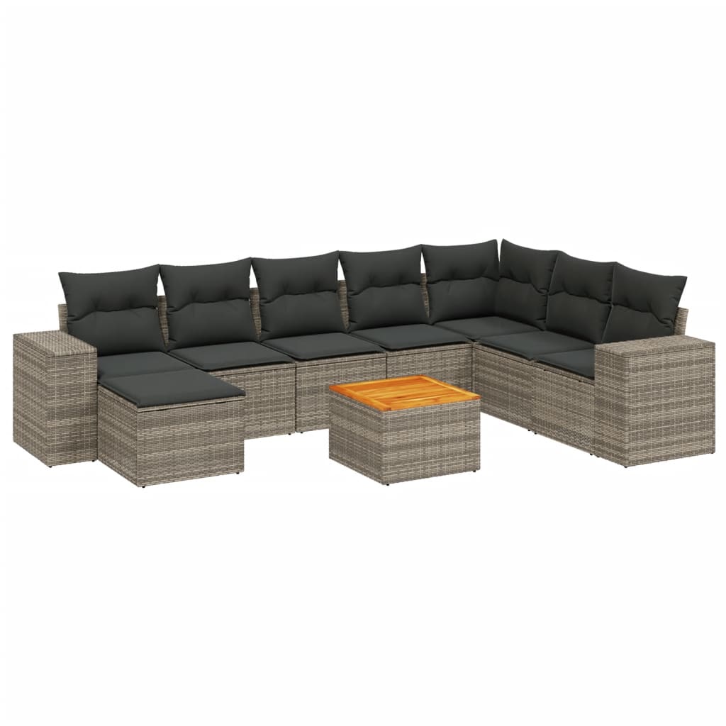 9 részes szürke polyrattan kerti ülőgarnitúra párnákkal