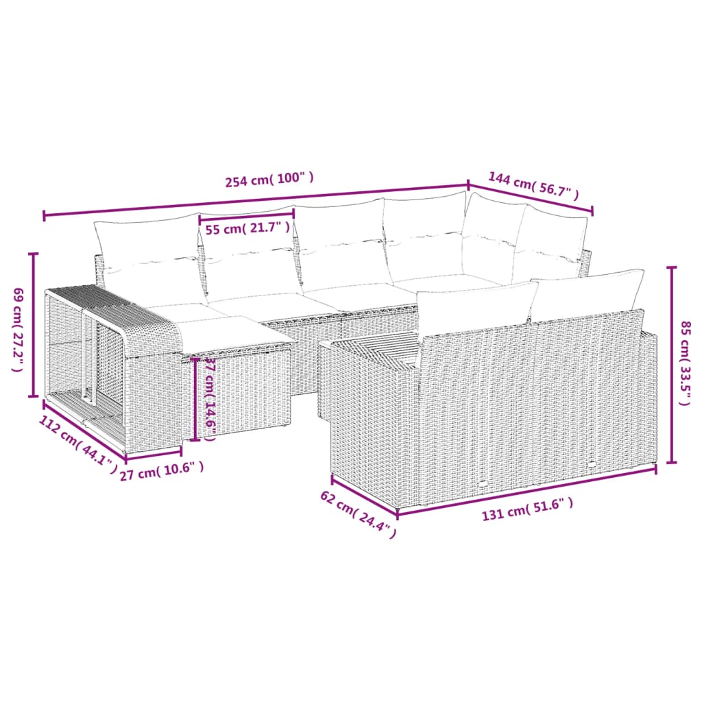 11 részes szürke polyrattan kerti ülőgarnitúra párnákkal