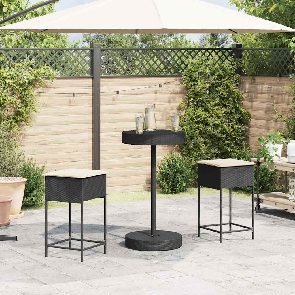 3 részes fekete polyrattan kerti bárszett párnával