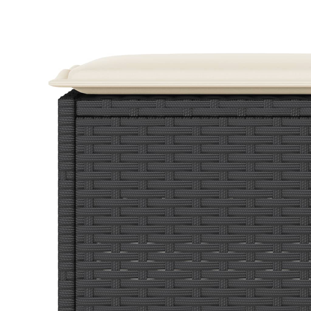 3 részes fekete polyrattan kerti bárszett párnával