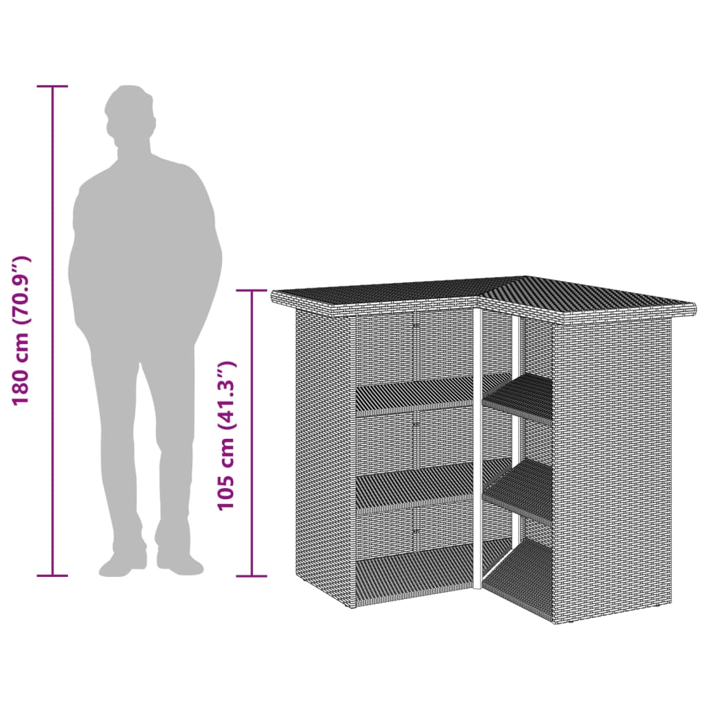 5 részes barna polyrattan kerti bárszett párnákkal
