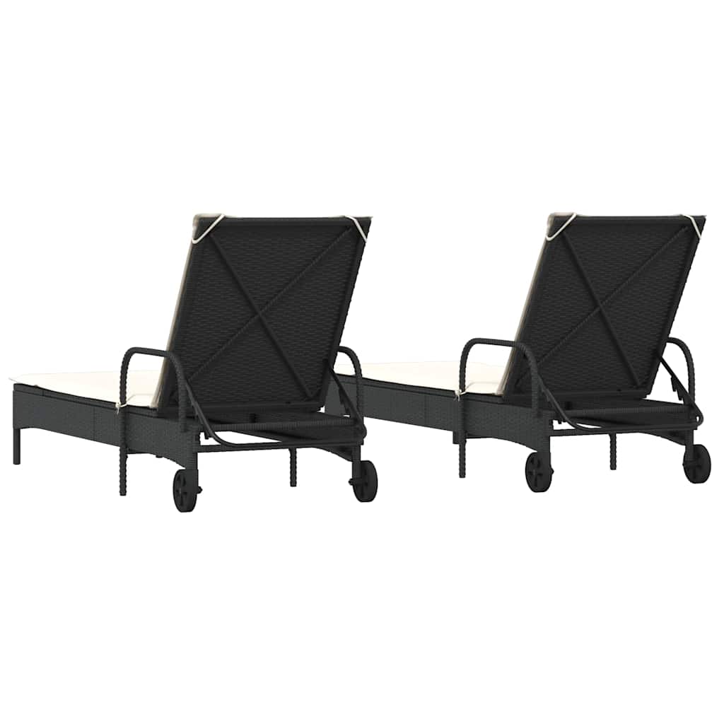 2 db fekete polyrattan napozóágy párnával