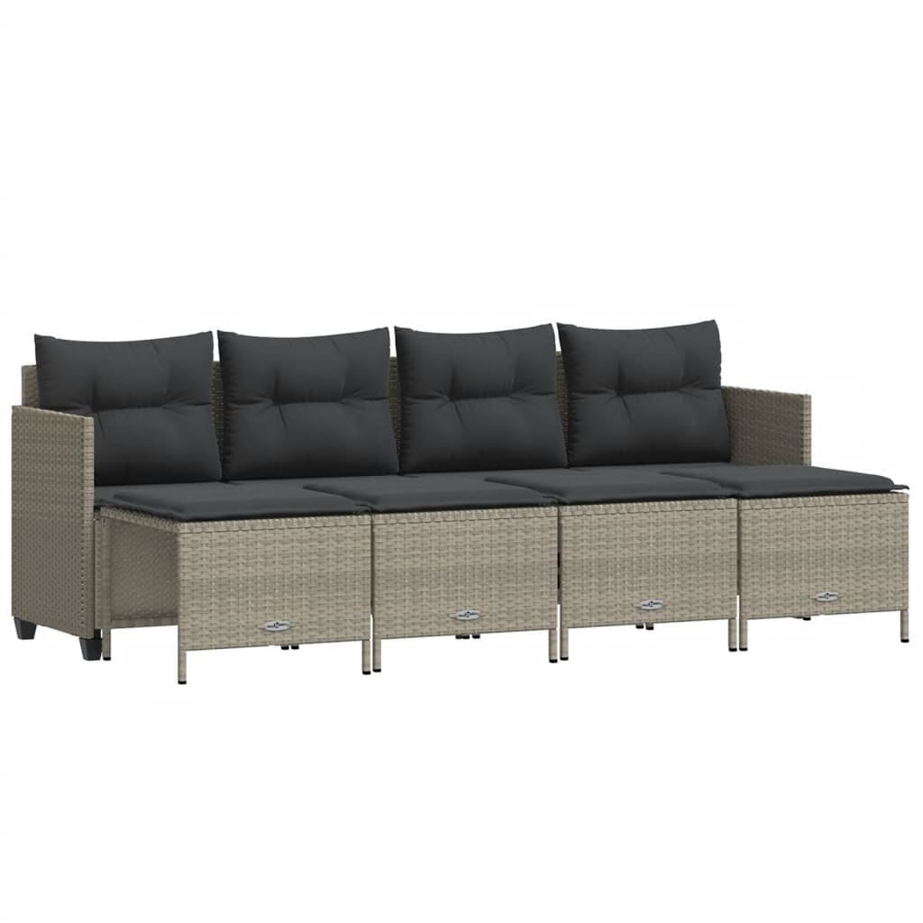 5 részes világosszürke polyrattan kerti ülőgarnitúra párnákkal