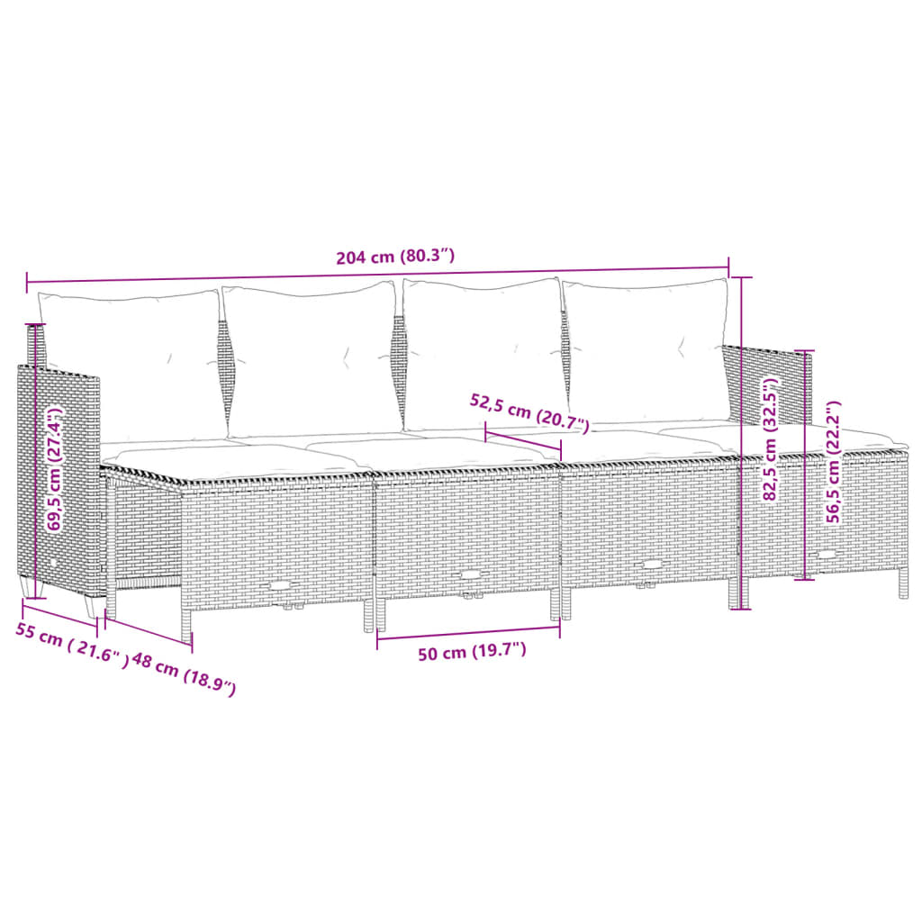 5 részes világosszürke polyrattan kerti ülőgarnitúra párnákkal