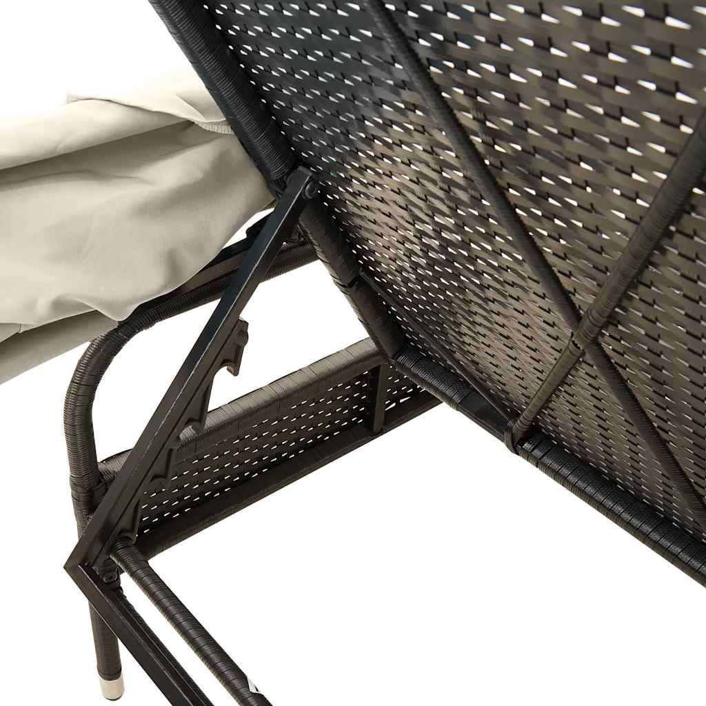 2 db fekete polyrattan napozóágy tetővel és asztallal