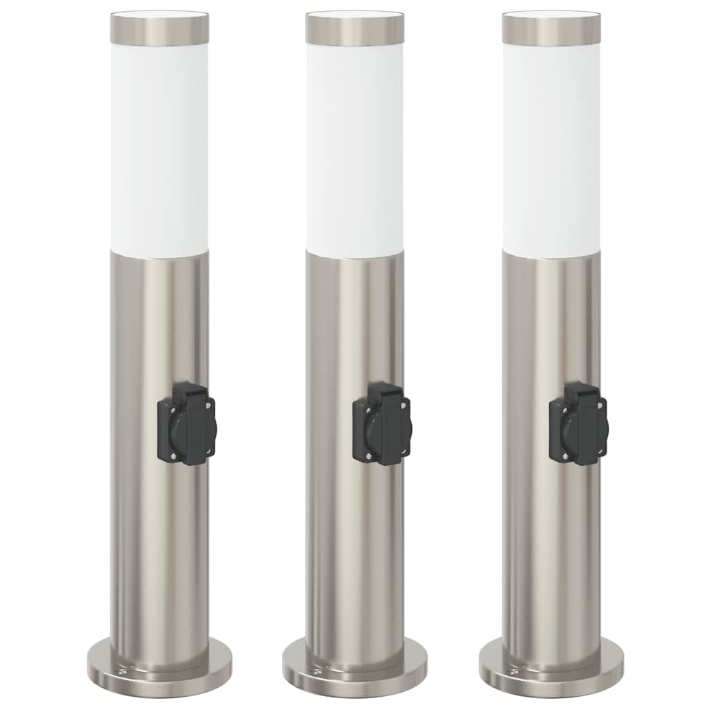 3 db rozsdamentes acélból készült konnektoros oszloplámpa 50 cm IP44