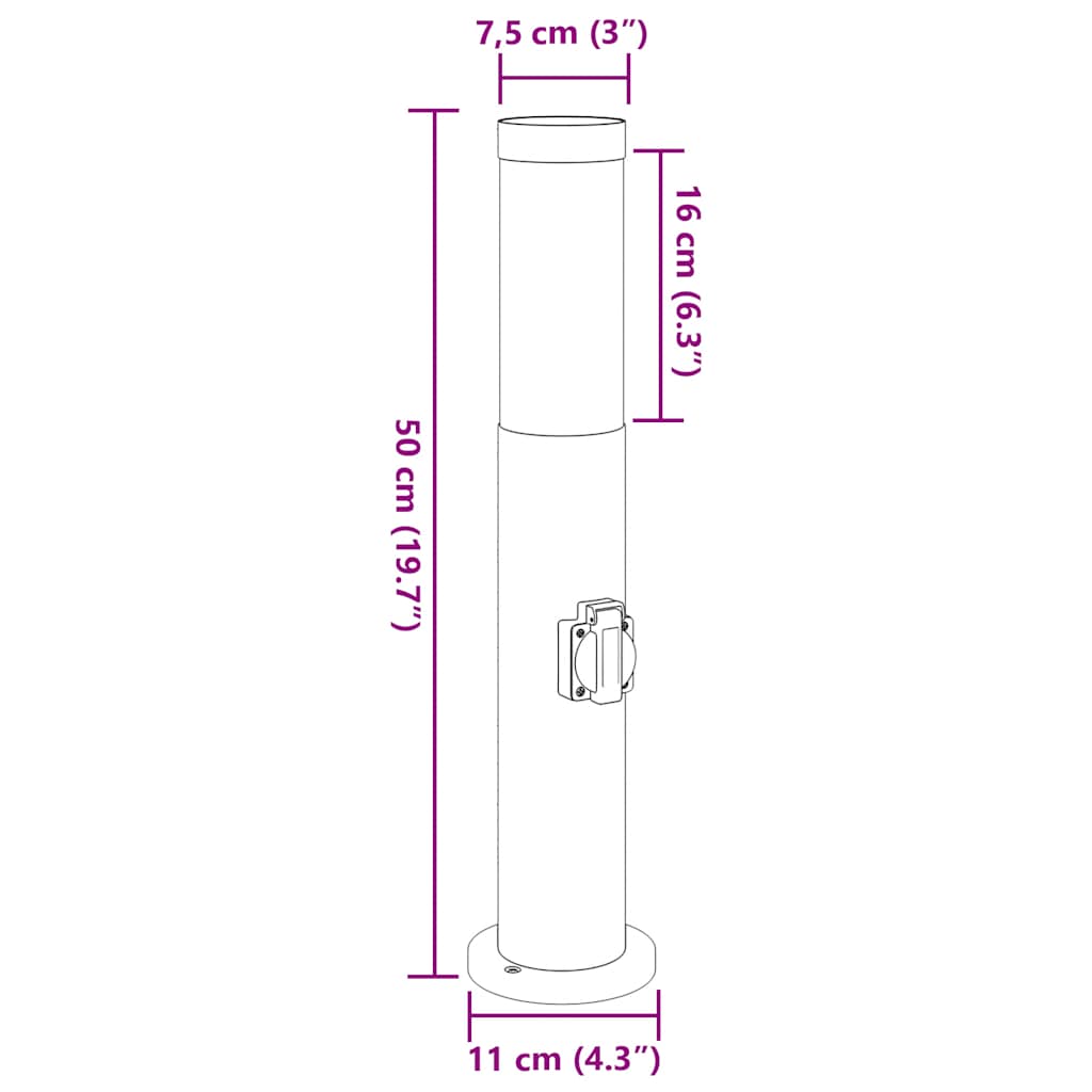 3 db rozsdamentes acélból készült konnektoros oszloplámpa 50 cm IP44