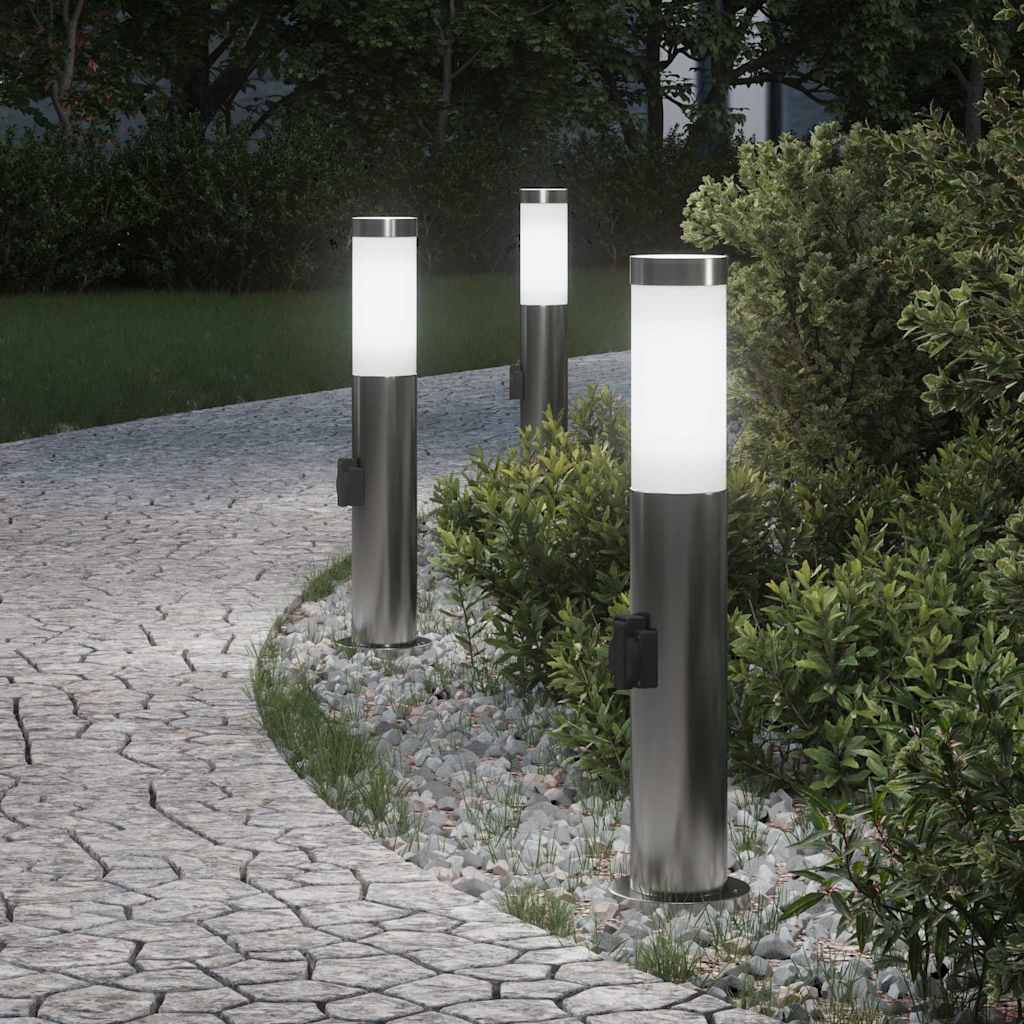 3 db rozsdamentes acélból készült konnektoros oszloplámpa 50 cm IP44